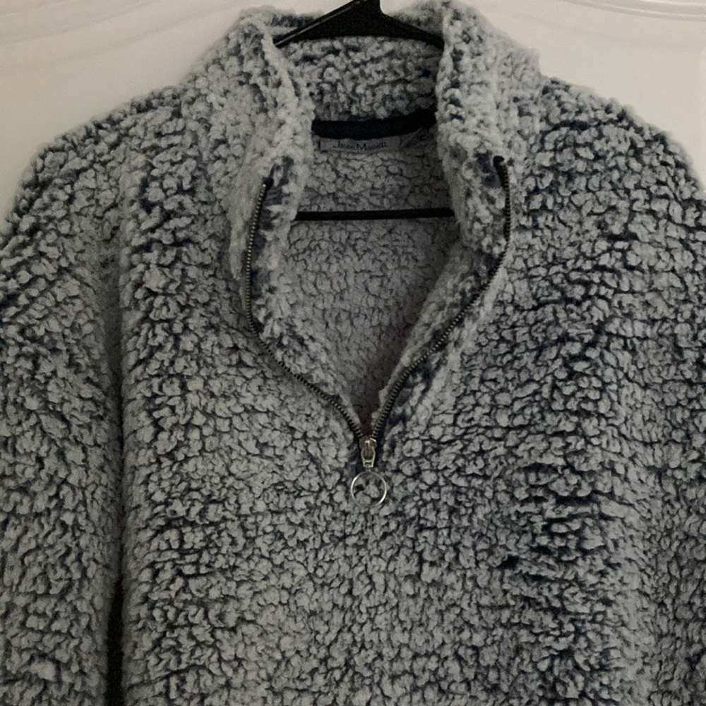 Cozy Half-Zip Sherpa Pullover Sweater - Light Gray